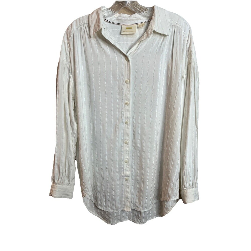 Anthropologie White Textured Stripe‎ Button Down Size 14